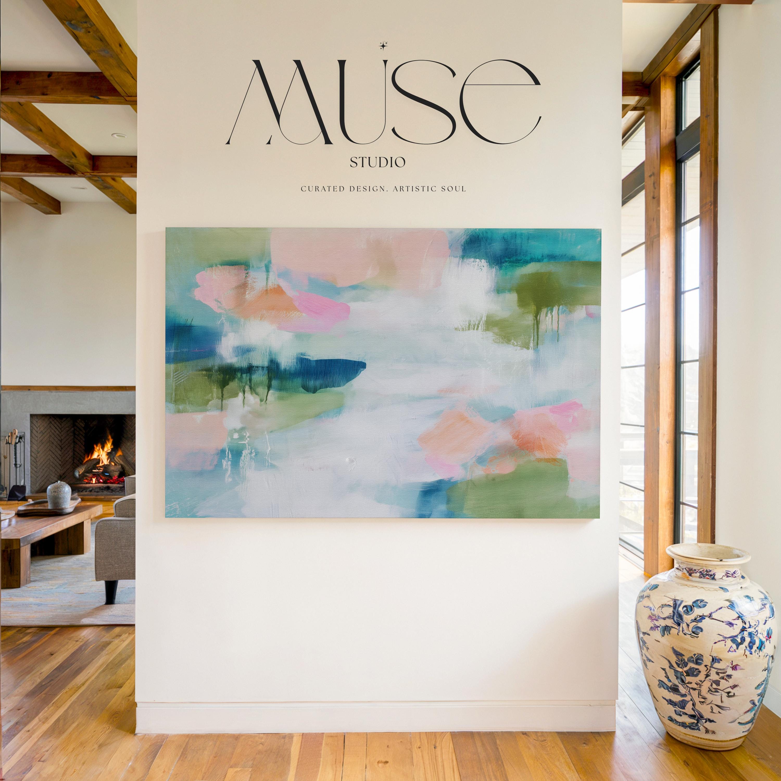 Pastel Botanical Canvas Wall Art · Blush Aqua Sage Artwork for Spa or Bedroom · Muse Studio · Lily Pad No. 1041