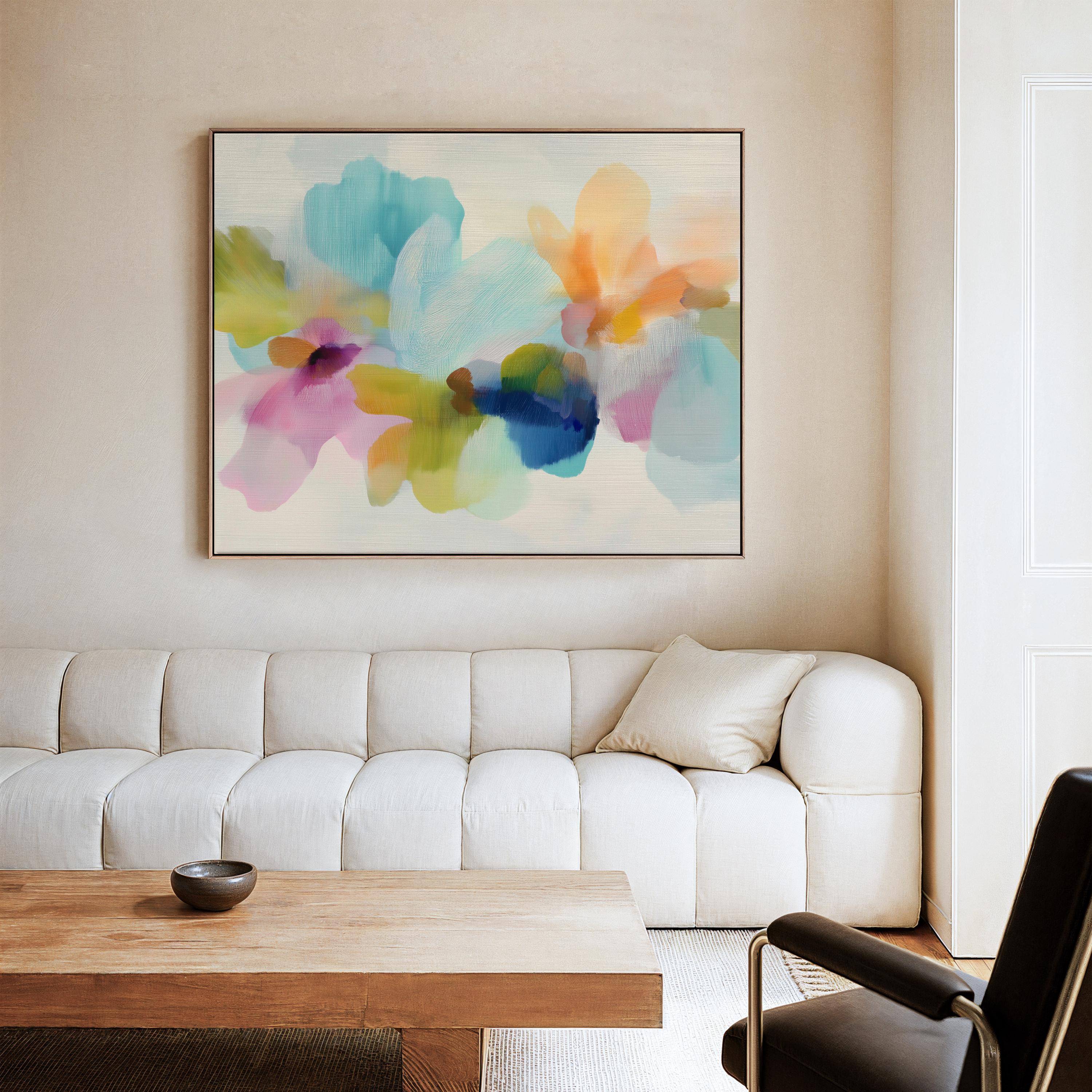Pastel Botanical Canvas Art · Framed Canvas Wall Art · Minimal Floral Abstract · Muse Studio · Spring Veil 1081
