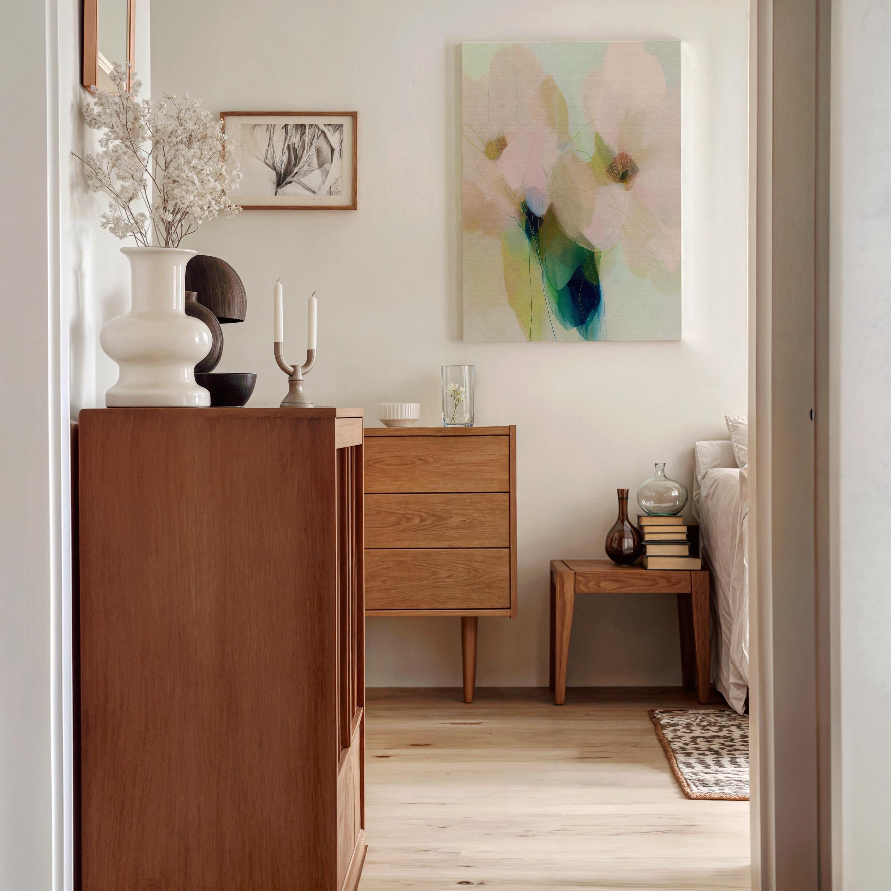 Muse Studio pastel floral canvas wall art featuring soft blue, blush pink, sage green, and celadon botanical abstract flowers printed with museum-grade giclée inks on premium gallery-wrapped artist canvas
