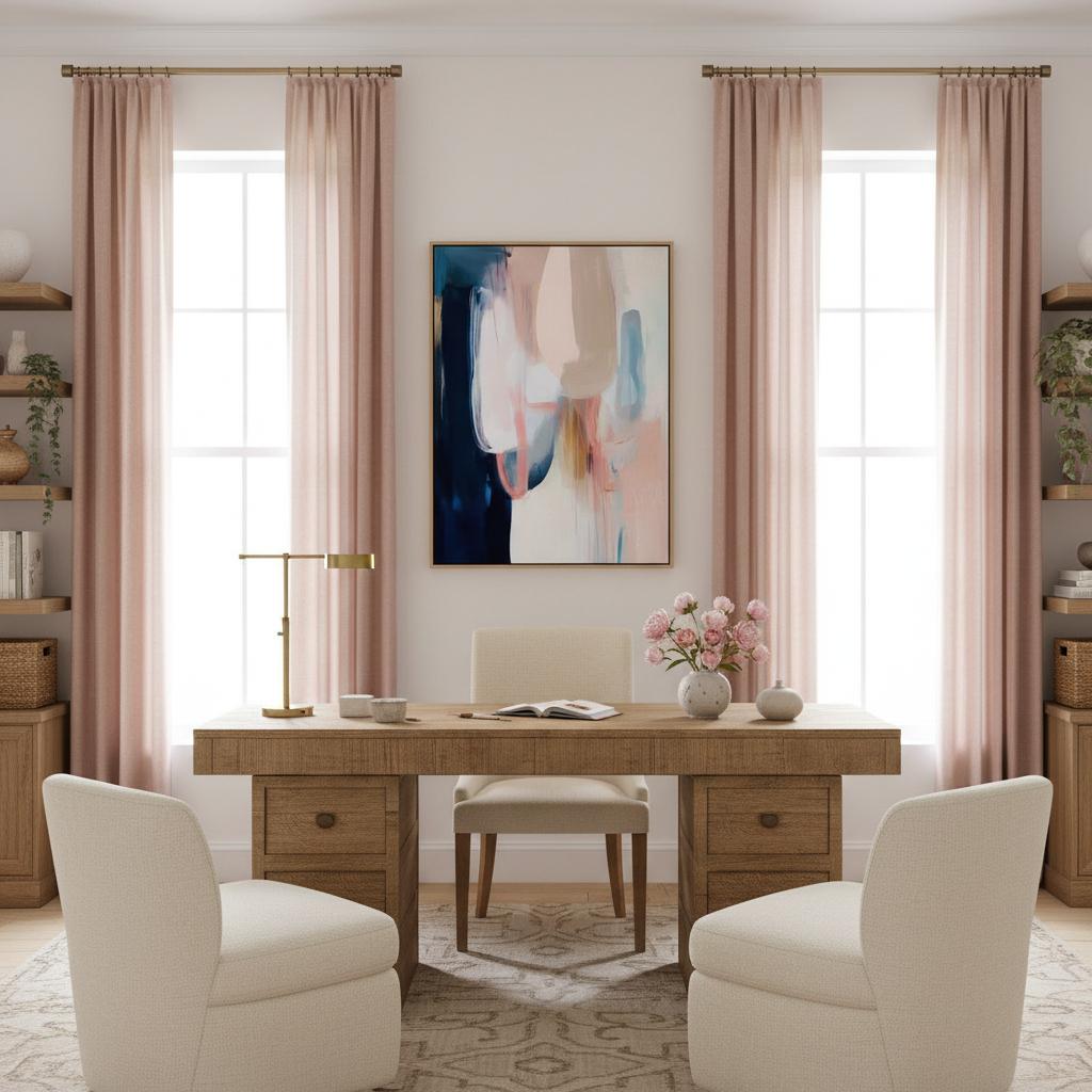 Vertical Framed Canvas in Warm Neutral Tones, Modern Abstract Wall Art for Bedroom or Office, Soft Blush Navy Minimalist Decor 439