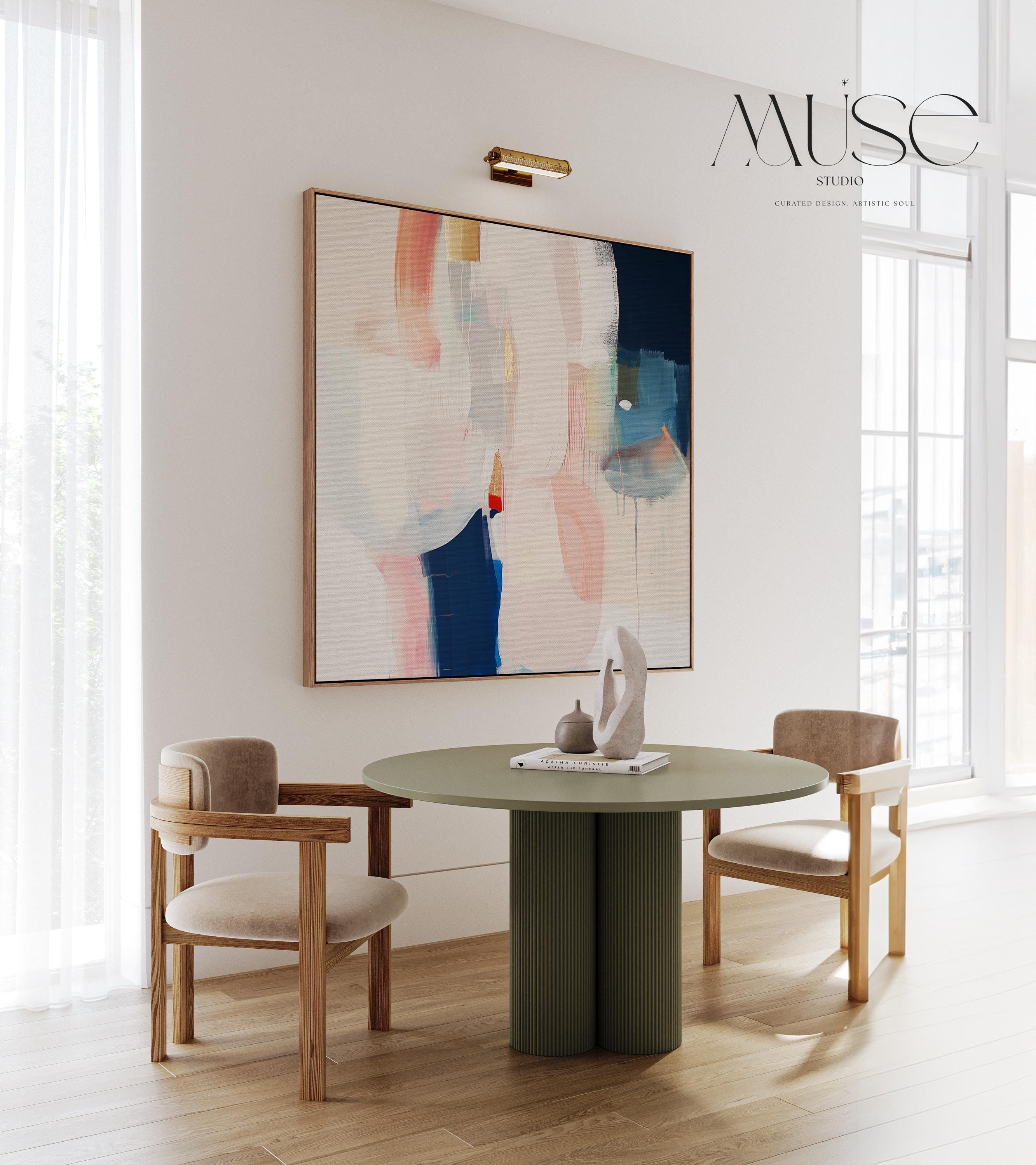 Framed Canvas Wall Art in Warm Muted Neutrals, Soft Contemporary Abstract Painting for Living Room or Bedroom, Designer Style Home Decor 438 Framed Canvas Art Colorful abstract wall art on framed canvas, perfect for bold decor art and modern wall decor. Large statement piece with expressive brushstrokes and rich textures. Ready-to-hang giclée canvas designed to energize living rooms, offices, and curated interiors. Muse Studio Decor Art.
