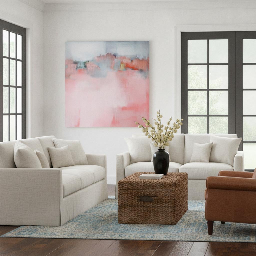 Soft Pastel Abstract Canvas Wall Art, Large Blush Pink & Peach Decor, Minimalist Boho Living Room Art, Modern Neutral Painting, Muse 386