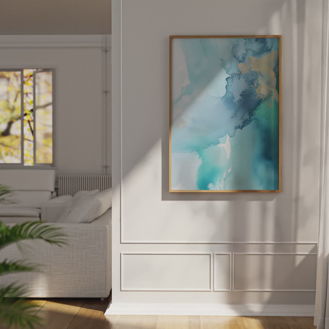 Coastal Abstract Canvas Art, Blue Gold Tides Painting, Modern Seaside Decor | No. 265