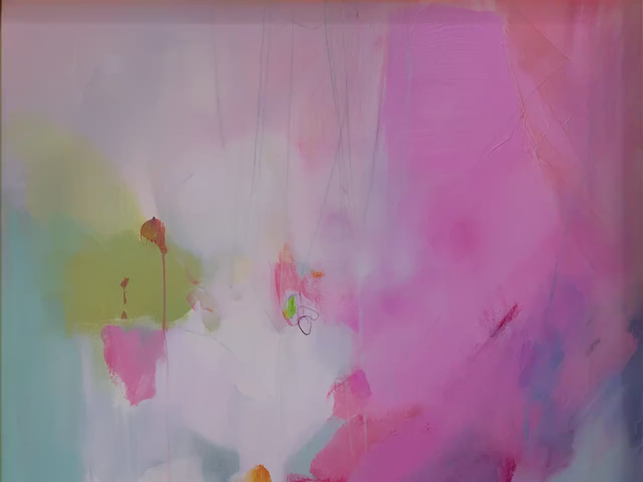 Framed Abstract Canvas Art Vertical Pink Green Painting Colorful Modern Wall Decor for Bedroom or Office | 425
