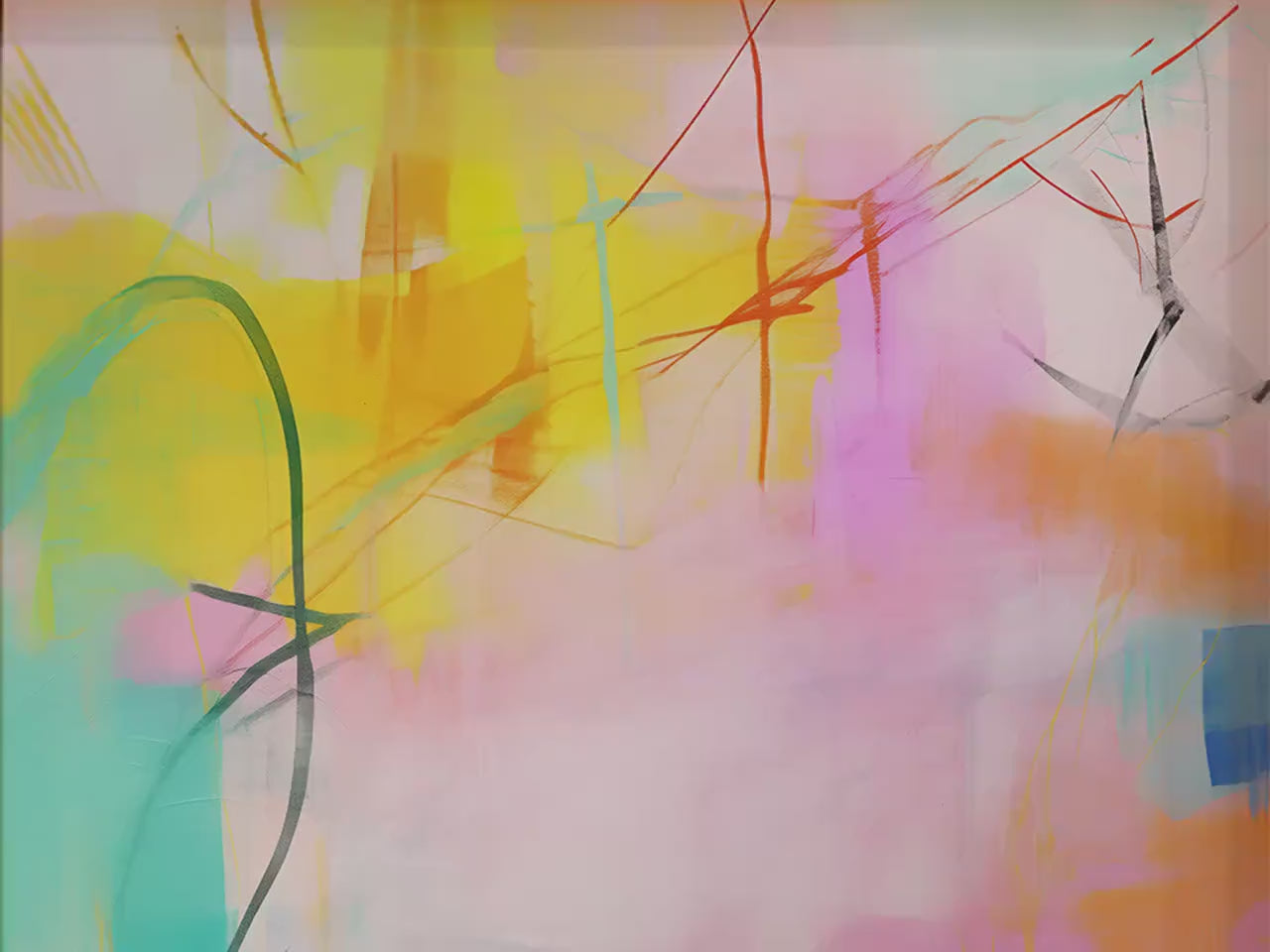 Retro Radiance · Vertical Abstract Wall Art · Teal Pink Yellow Palette · Vibrant Mid-Century Style · by Muse Studio