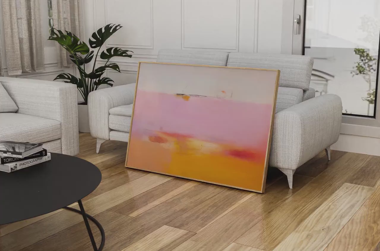 Large Abstract Horizontal Wall Art • Pink Orange Giclée Print • Warm Boho Minimalist Oversized Bedroom Decor • MUSE 068