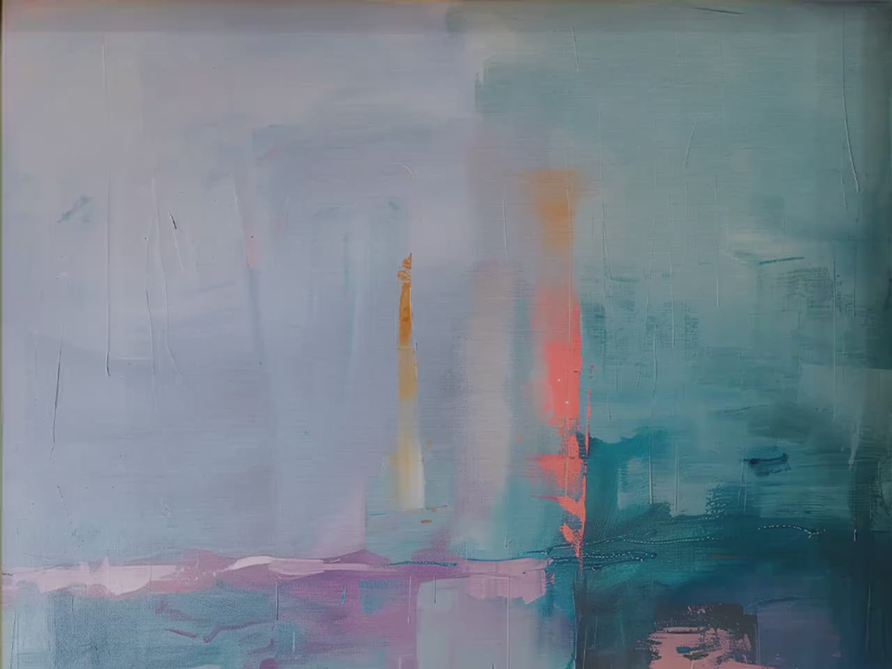 Blue Teal Pink Abstract Canvas Wall Art, Floating Framed Art, Giclée Print, Large Vertical Bedroom Decor, Soft Contemporary • 264