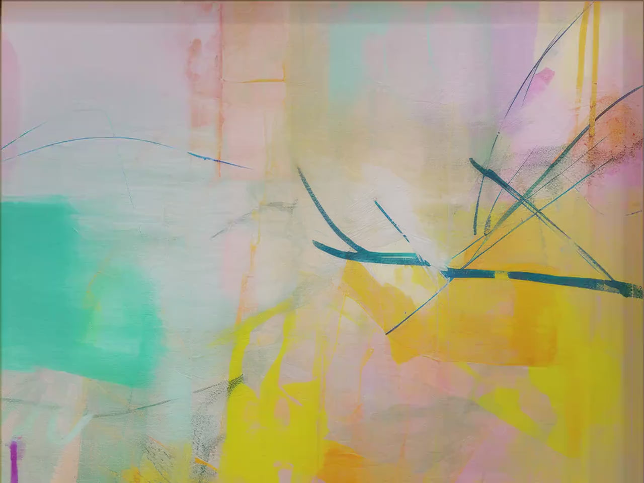 Colorful Abstract Wall Art Vertical Canvas Painting Pink Orange Yellow Teal Modern Giclee Print Large Bright Artwork for Home Decor 004