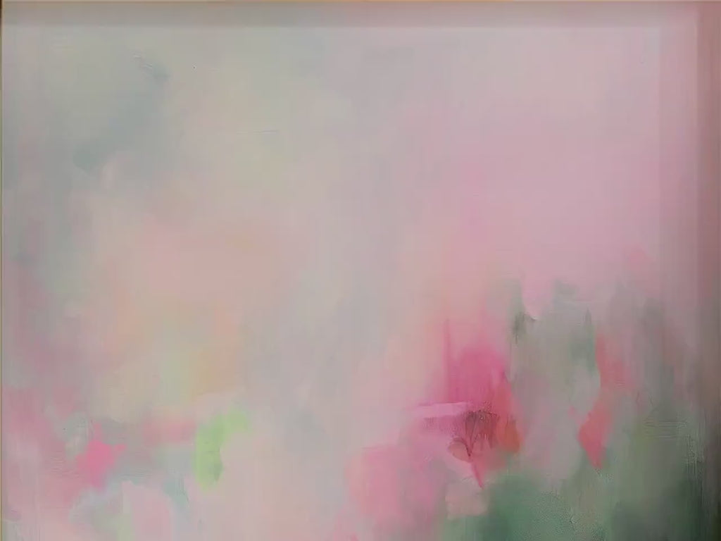 Blush Meadow · Vertical Abstract Wall Art · Soft Pastel Pink Magenta Green Palette · Contemporary Decor Style · by Muse Studio 386