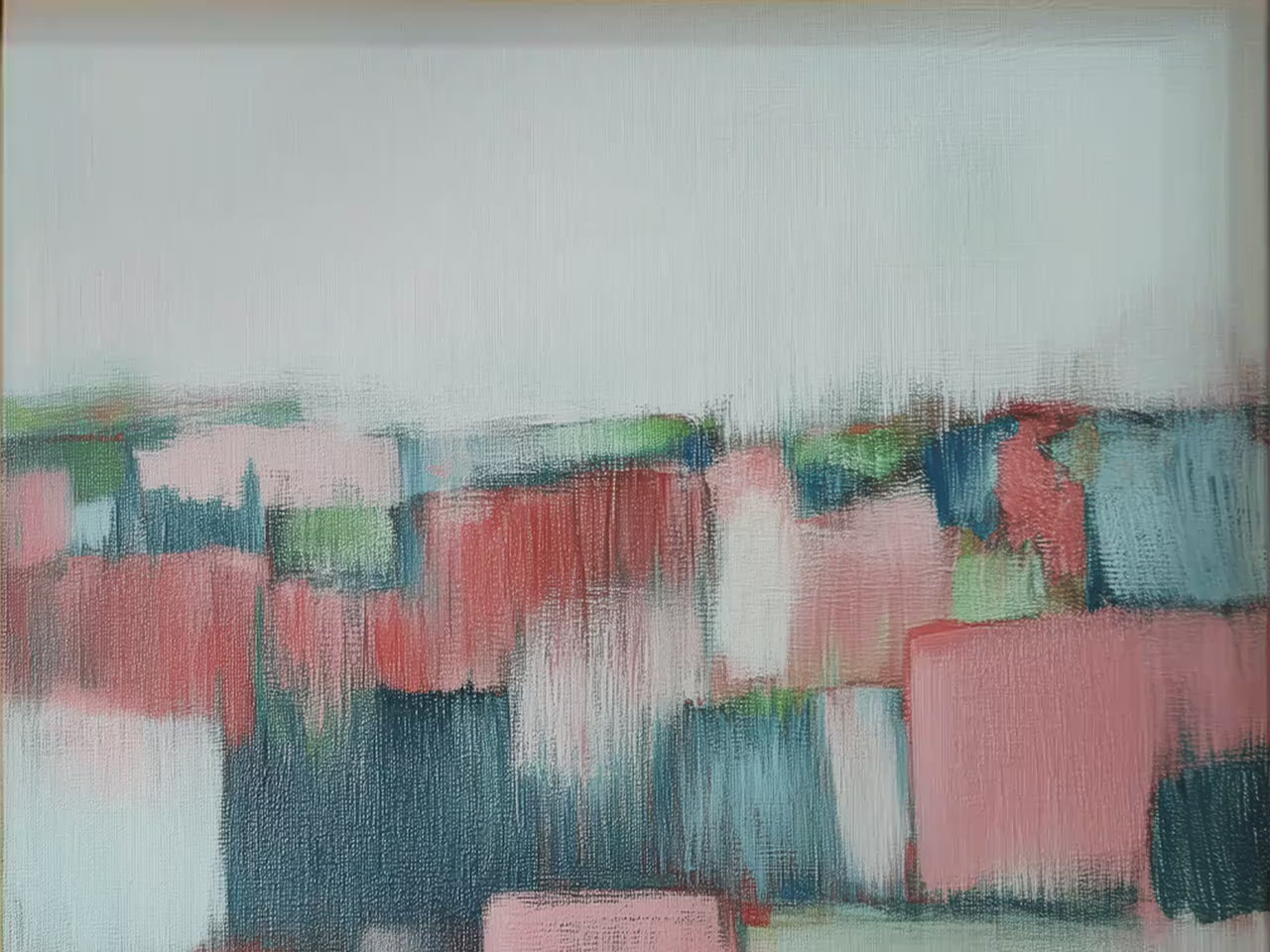 Large Abstract Rural Countryside Wall Art by Muse Studio • Vertical Framed Canvas Artwork in Pink, Sage & Blue • 385
