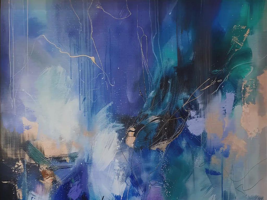 Wall art, abstract painting, large VERTICAL canvas art, giclee print, modern abstract art, art print, Indigo Blue Gold abstract art  | 243