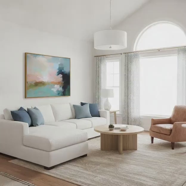 Coastal Horizon · Teal & Pink Abstract Canvas Wall Art · Framed Wall Decor · by Muse Studio 226
